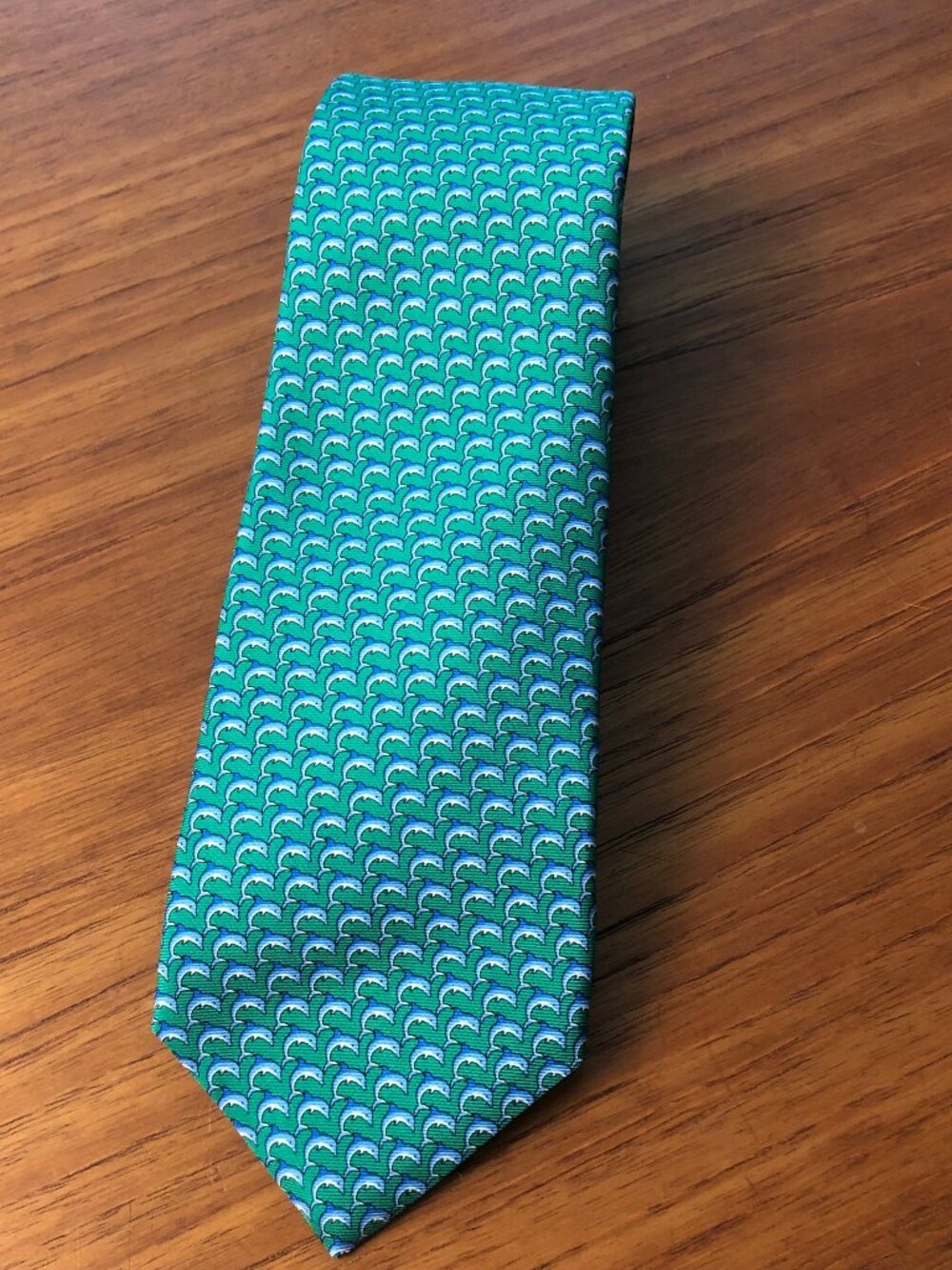 Brooks Brothers Silk Tie Green Dolphin Pattern Made in USA